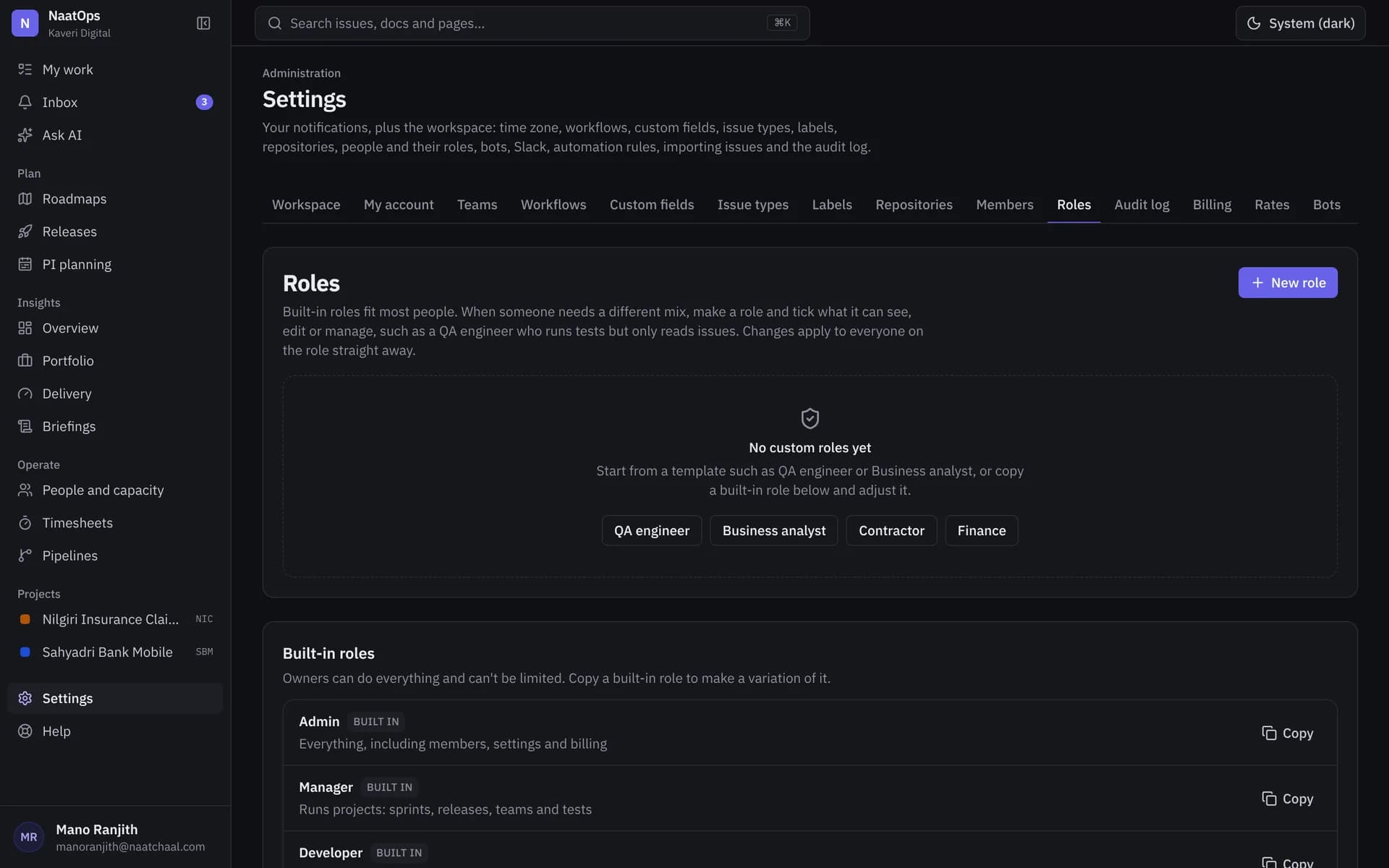 Custom roles with templates