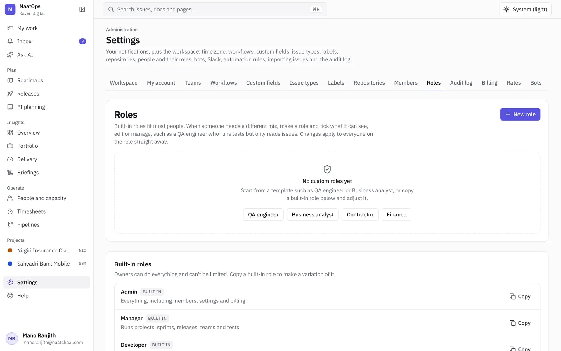 Custom roles with templates