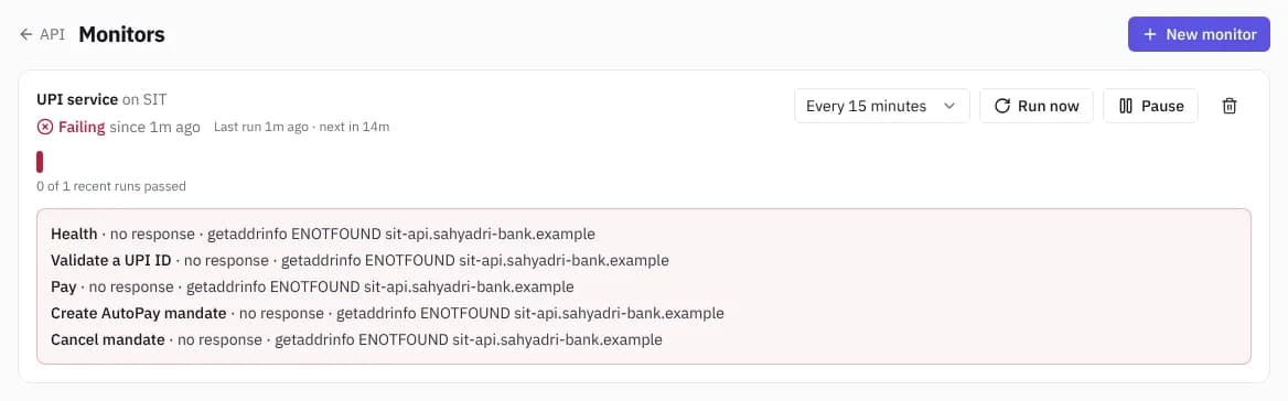 API monitors running a collection on a schedule