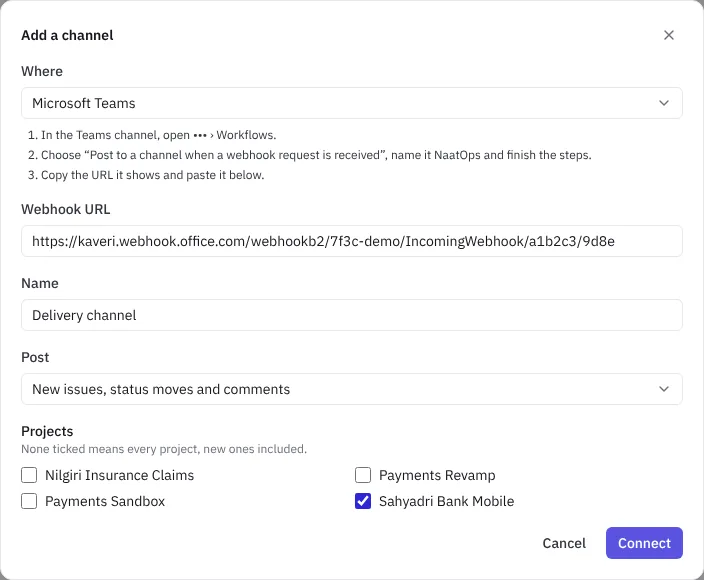 Adding a Teams channel