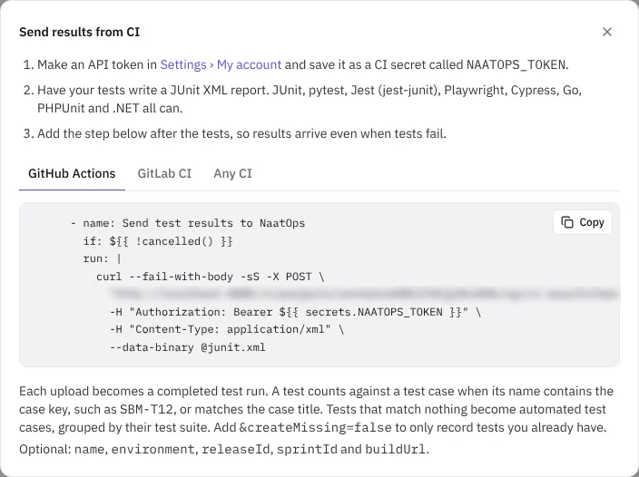 Setting up CI results