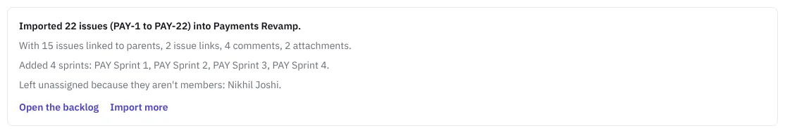 A finished Jira import