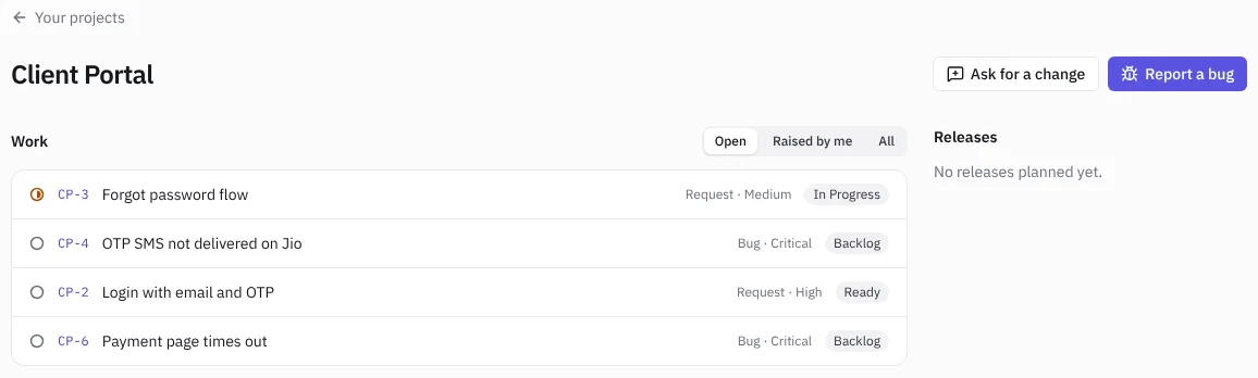 A project in the client portal