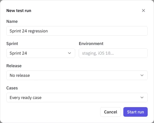 Starting a test run