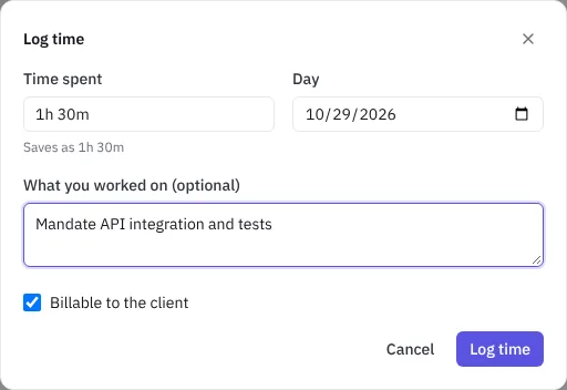 Logging time on an issue